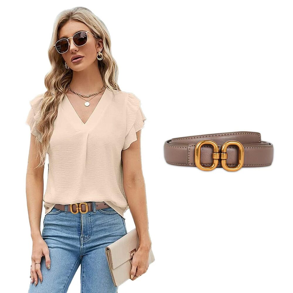 5361 Women's Fashion Classic Metal Buckle Leather Belt With Jeans